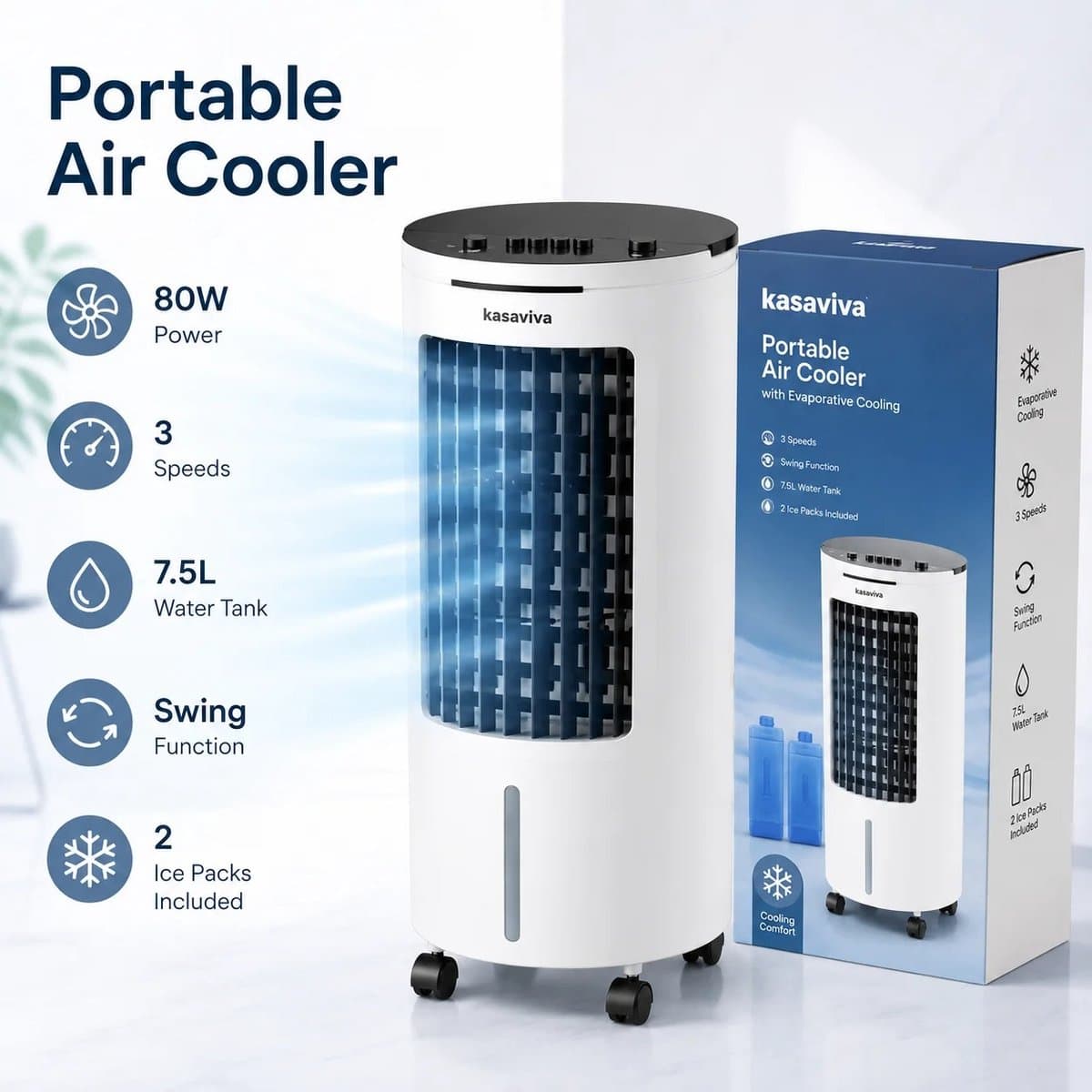 House Of Atelier - Luchtkoeler - Air Cooler - Ventilator - Luchtbevochtiger - Afstandbediening - 2 Koelelementen - Watertank 4L — afbeelding 1