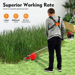 Benzine Bosmaaier - Multitool Grasmaaier - Tuinonderhoud - 4-in-1 Functionaliteit - 25 cm Snijbreedte - Rood Wit Zwart — thumbnail 2