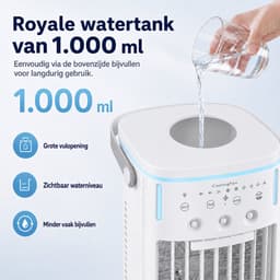 DreamGoods Aircooler - Verkoelen Met Water of IJs - 3-in-1 Luchtkoeler - Koelen, Ventileren & Bevochtigen - 1000ML Watertank - Aircooler met Koelelementen - Air Cooler - Ventilateur - Mobiele Airco - Mini Airco zonder Afvoerslang - Koelventilator — thumbnail 4