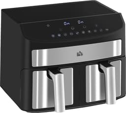 Airfryer - Airfryen - Dubbele Airfryer - 8 liter - Met timer - Instelbare temperatuur - 2400W - 10 programma's - Match Cook - Energiebesparing - 38 x 36x31 cm - Zwart — thumbnail 1