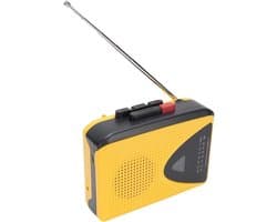 Draagbare cassetterecorder – AM/FM-radio – opname op cassette via MIC – ingebouwde luidspreker – koptelefoonaansluiting – DC of batterij.L