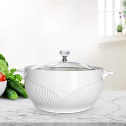 SnelShoppen - Keramische Soepterrine met Deksel 2,5L - Wit Porselein - Magnetron-, Vaatwasser- en Ovenbestendig - Ideaal voor Soepen, Stoofschotels en — thumbnail 4