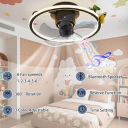 Plafondventilator met Verlichting - Kinderkamer Ventilatorlamp - Kamer Koelen en Verlichten - Ingebouwde Bluetooth Speaker - Φ50CM - Roze Blauw Geel — thumbnail 3