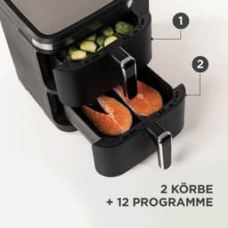 Heteluchtfriteuse Dubbele Kamer - Airfryer XXL Friteuse - Gezond Koken - Verticaal Ruimtebesparend Design - 104 Liter - Zwart — thumbnail 5