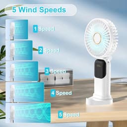 Mini draagbare ventilator, USB oplaadbare ventilator, kleine zakventilator met 5 snelheden en voet, stille opvouwbare handventilator voor kantoor en buitengebruik (wit) — thumbnail 3