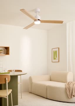 CREATE - Stille plafondventilator 40W met licht - Wit / Licht hout - Ø152cm - Controller voor wandmontage + afstandsbediening - WIND MODERN — thumbnail 4