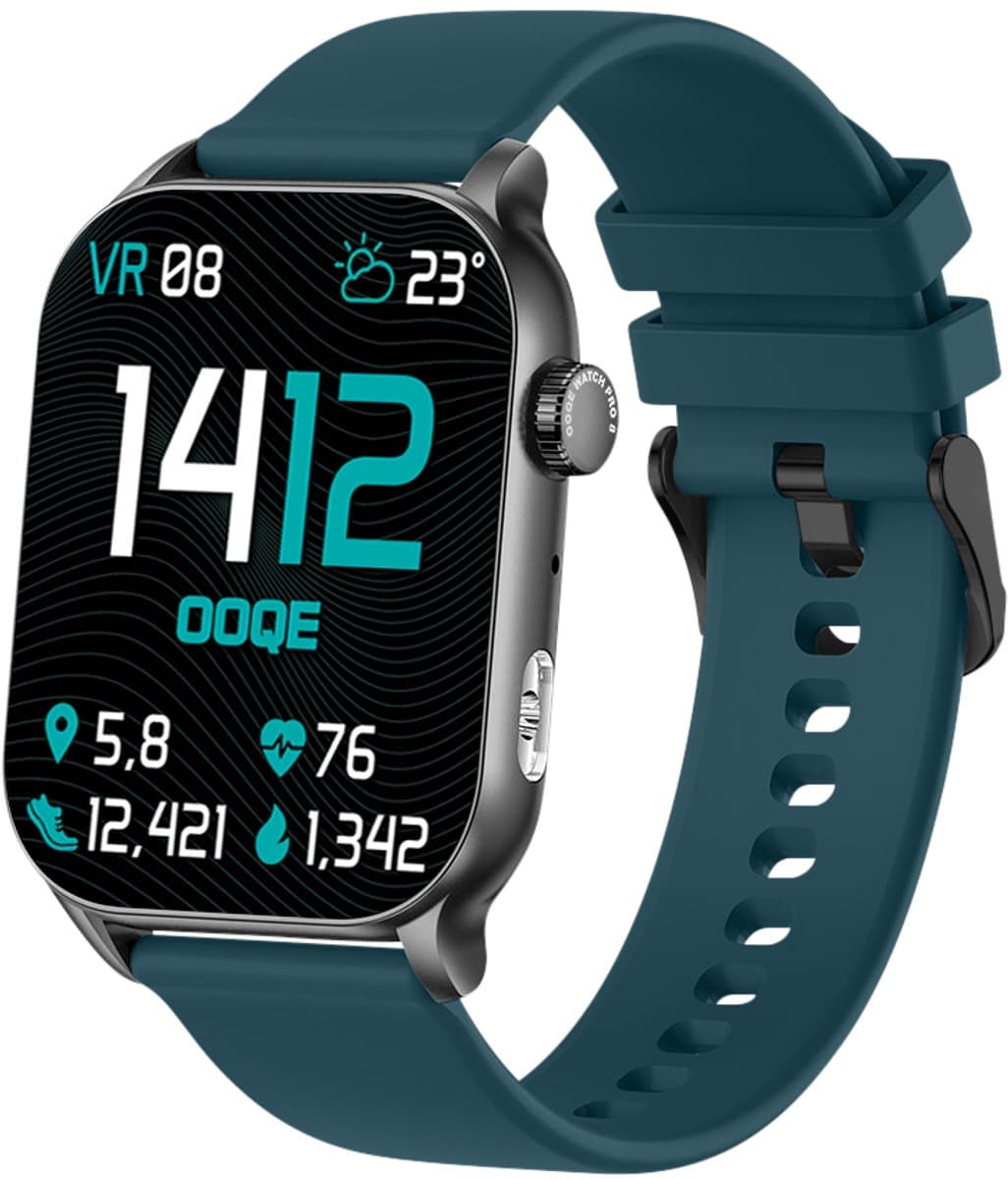 OOQE WATCH PRO 8 - Smartwatch Heren en Dames | Geschikt voor iOS en Android | AMOLED | Notificaties | Gezondheidsanalyse | Sportanalyse | GPS Koppeling | Bellen | Muziek/Audio Luisteren | Ergonomisch | Nederlandstalig | Groen — afbeelding 1