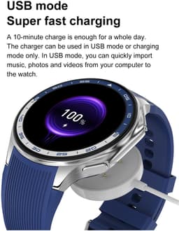 Knobbout 1.43" Scherm AMOLED-scherm met 3D-ontwerp Smartwatch - Slimme opnamefunctie- 4 GB interne opslag - MP4-video-ondersteuning - Ingebouwde kompasfunctie - Zilver staal+ bruin lederen + blauwe siliconen horlogeban — thumbnail 1