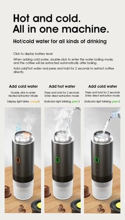 Espresso Machine Draagbaar Draadloos 3-in-1 – 20 Bar – Voor Koffiecapsules & Gemalen Koffie – USB Oplaadbaar – Zwart – Camping & Reizen — thumbnail 5