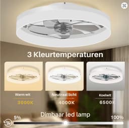 Lichtendirect- Plafondventilator met verlichting - Wit- Smart Lamp - 6 Standen Ventilator – Plafonniere lamp - Woonkamerlamp - Dimbaar -Afstandsbediening- APP functie- Zwart — thumbnail 4