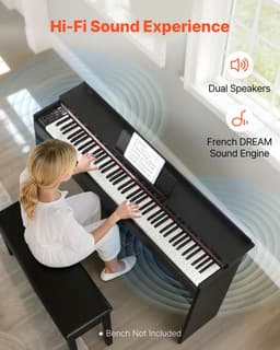 VEVOR Digitale Piano, 88 Toetsen Volledig Gewogen, Aanslaggevoelige Elektrische Piano met Meubelstandaard, Voeding, Drievoudig Pedaal, 680 Toetsen, Ondersteunt Draadloze Verbinding, met Hoofdtelefoon, voor Beginners — thumbnail 4