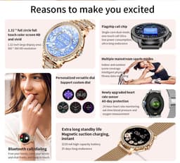 Stijl Ontmoet Slimheid: Knobbout 1.32” Smartwatch met Diamanten – Voor Vrouwen die Stralen! Bluetooth Bellen, Gezondheidstracker & AI Assistent- Zilver staal talen band met kristallen + extra siliconen band — thumbnail 5