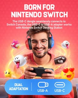 Kofire × CINPUSEN CG-01 - Draadloze Gaming Headset - Over ear koptelefoon - Met microfoon - PC/PS4/PS5/Nintendo Switch - Blauw rood — thumbnail 3
