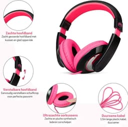 StayPowered Kinderkoptelefoon - Perfect Geluid & Ultiem Comfort - Verstelbaar - HD Microfoon - Kraakhelder Stereo - Zachte Oorkussens - Duurzame Kabel - 3.5mm Jack - Zwart/Roze - Levering Sneller dan Aangegeven! — thumbnail 4