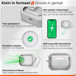 Schokbestendig Hoesje - Geschikt voor Apple AirPods 4 - Hardcase Met Sleutelhanger - Transparant & Wit — thumbnail 5
