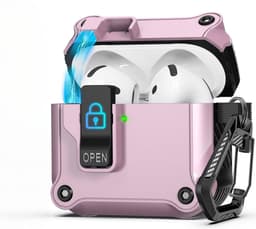 Case geschikt voor Apple AirPods 4 Hoesje - Waterdicht - 100% Shockproof Case - Vergrendelknop - Roze — thumbnail 1
