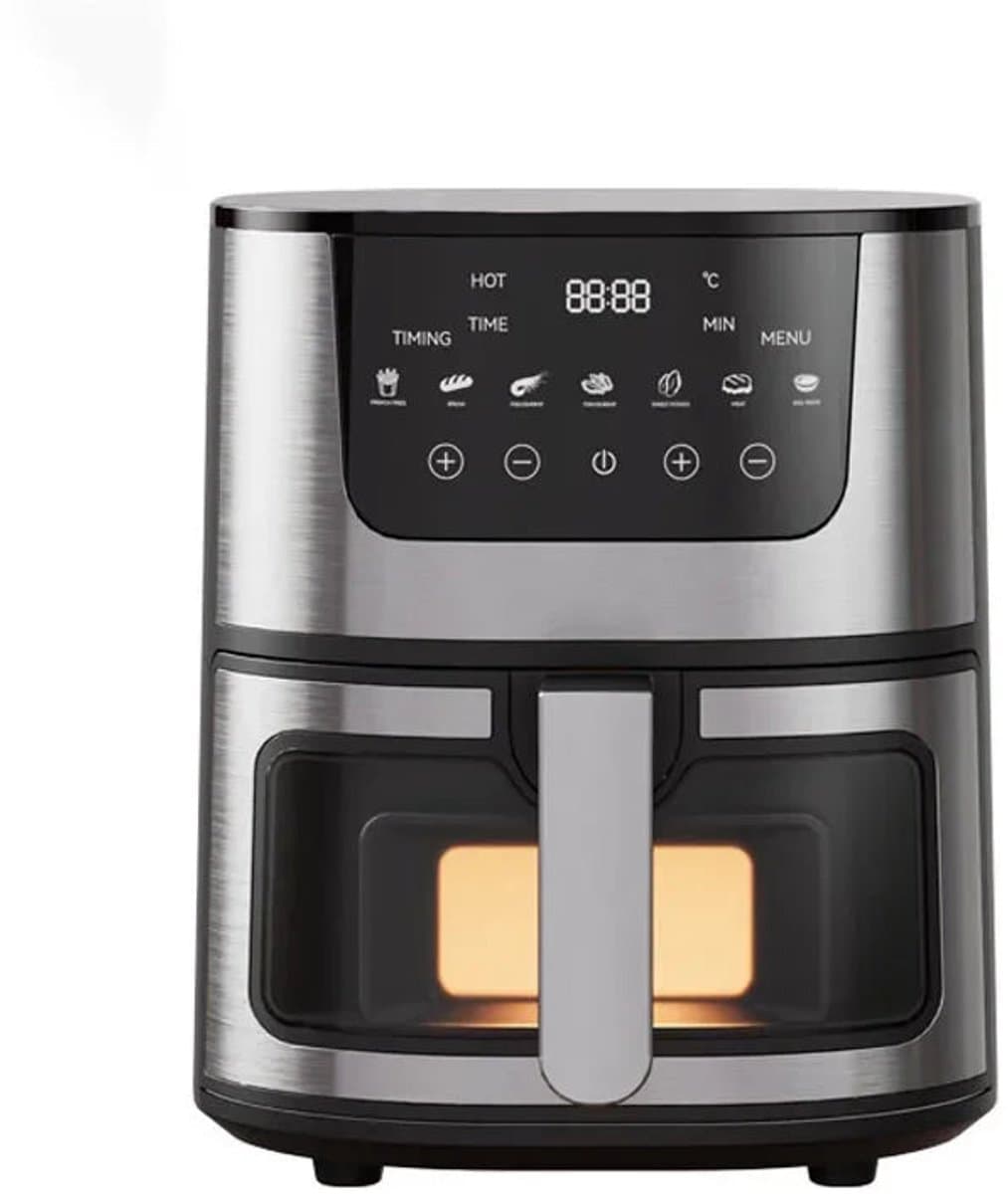 Digitale Airfryer - PFAS vrij - Groot 7 Liter - Digital screen - Inclusief in hoogte verstelbaar Grillrack - Elektrische friteuse - LED-aanraakbediening - Slimme multifunctionele heteluchtoven - 1400W - Heteluchtfriteuse - Zwart — afbeelding 1