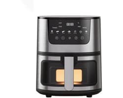 Digitale Airfryer - PFAS vrij - Groot 7 Liter - Digital screen - Inclusief in hoogte verstelbaar Grillrack - Elektrische friteuse - LED-aanraakbediening - Slimme multifunctionele heteluchtoven - 1400W - Heteluchtfriteuse - Zwart