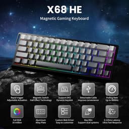 ATTACK SHARK X68HE - Magnetic Switch Wired Gaming Toetsenbord - 66keys - Side Printed PBT Keycaps - RGB - Decorative Lanyard - 8Khz - 0.01mmRT - 0.125ms - Moonlit Night — thumbnail 4