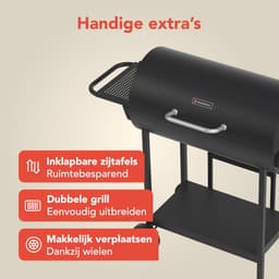 KitchenBrothers 2-in-1 Houtskool BBQ XL - Verstelbare luchtroosters - PFAS Vrij - Dubbele BBQ - Zijtafels - Grillrooster BBQ - Vaderdag Cadeau - Zwart — thumbnail 5