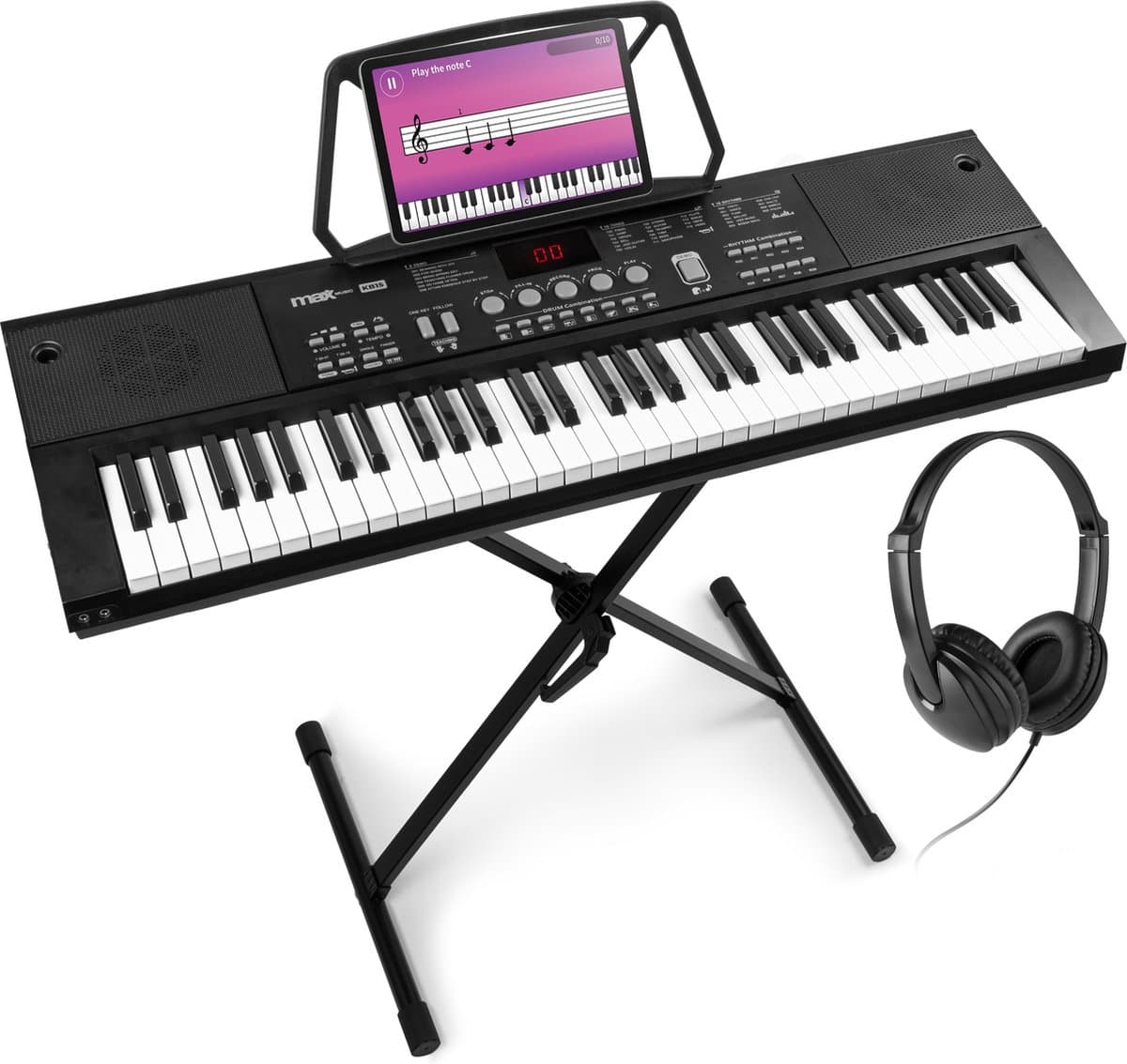 MAX KB15 Keyboard set met koptelefoon en keyboardstandaard - Ideaal voor beginners - Oplaadbare accu — afbeelding 1