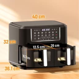 Equivera Dubbele Airfryer - Dubbele Mand - Dual Cook - Heteluchtfriteuse - Verschillende Programma's - Dual Zone - Mega — thumbnail 2