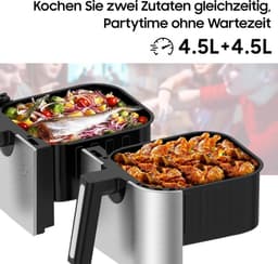 Equivera Dubbele Airfryer - Dubbele Mand - Dual Cook - Heteluchtfriteuse - Verschillende Programma's - Dual Zone - Mega — thumbnail 5