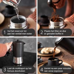 Steinzeit Design Espressomaker van Keramiek (300ml) - Espressomaker Inductie geschikt voor alle soorten fornuizen - Mokkakan met RVS basis en keramische kan - Espressomaker Roestvrij Staal — thumbnail 3