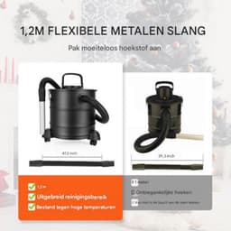Asstofzuiger deluxe - Pelletkachel aszuiger - As stofzuiger 1200W - Met HEPA Filtersysteem - 20L Metalen Container - 16 kPa Zuigkracht — thumbnail 3