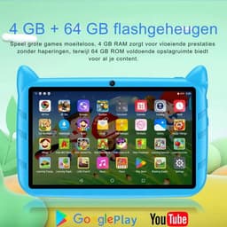 BDF Kindertablet 7 Inch, Dubbele Camera, Android en 64GB Opslag voor Kinderen Blauw kleur — thumbnail 3