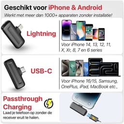 Draadloze Dasspeld Microfoon met geschikt voor USB-C & Lightning Dongle - Lavalier Microfoon geschikt voor iPhone & Android - Incl. Oplaadcase - Mini Microfoon voor Smartphone, Vlog & ASMR — thumbnail 5