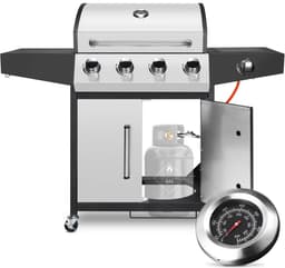 BBQ 5 in 1 - Barbecue op gas - Zilver - Thermostaat - Olievanger accessoires - Gasgrill met zijbrander — thumbnail 1