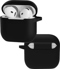 Hoes - Geschikt voor Apple AirPods 4 / 5 - Siliconen Hoesje met Clip - Silicone Case Cover - Zwart — thumbnail 1