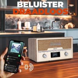 Denver DAB Radio CD Speler - Retro Radio - Bluetooth - 20 voorkeuzezenders - DAB /FM / AUX - MDA525 - Lightwood — thumbnail 4