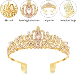 Kristallen kroon met kam voor bruiloft - Tiara voor bridal prinses - Gala bruidsdouche - Eén maat - Metaal waterdiamant — thumbnail 4