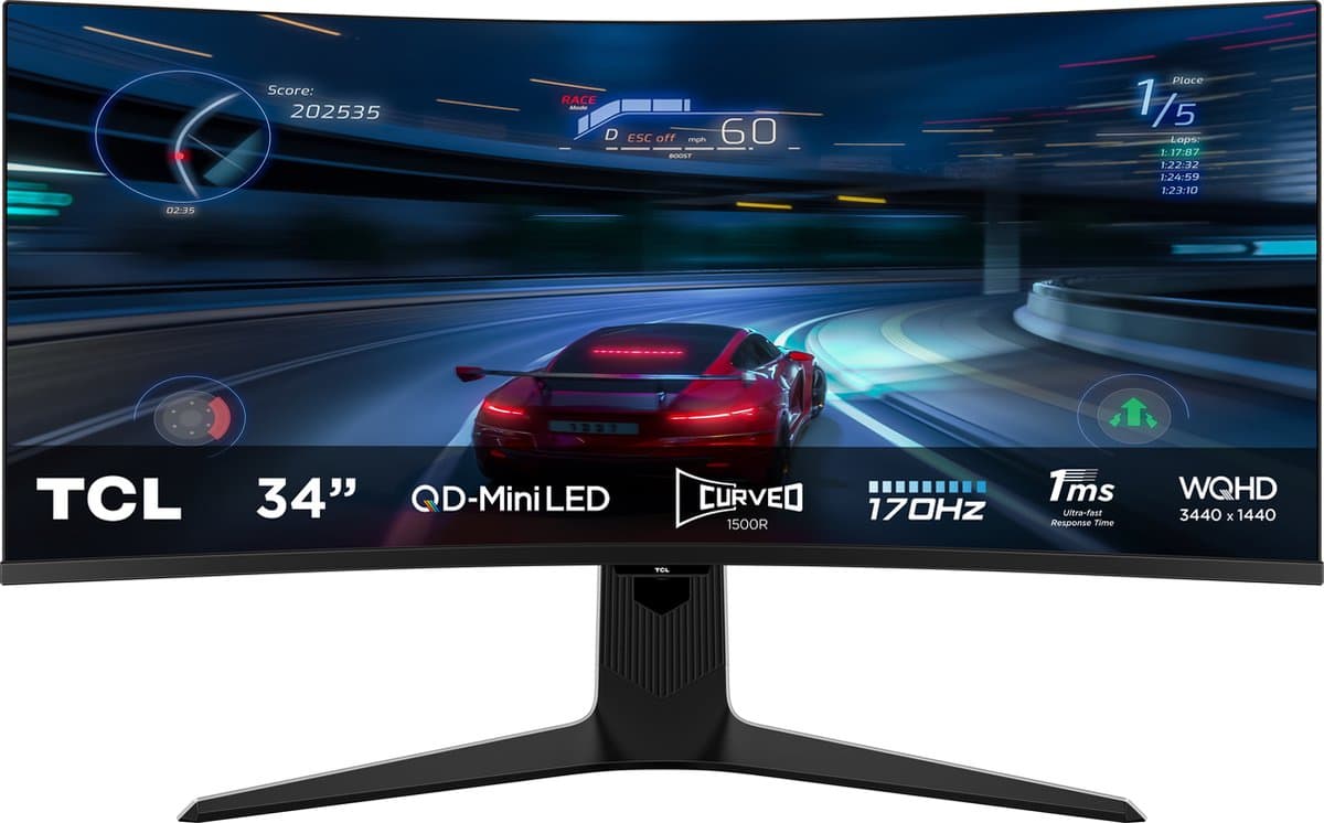 TCL 34R83Q 34 inch ultrabreed QHD Mini-LED 170Hz scherm — afbeelding 1