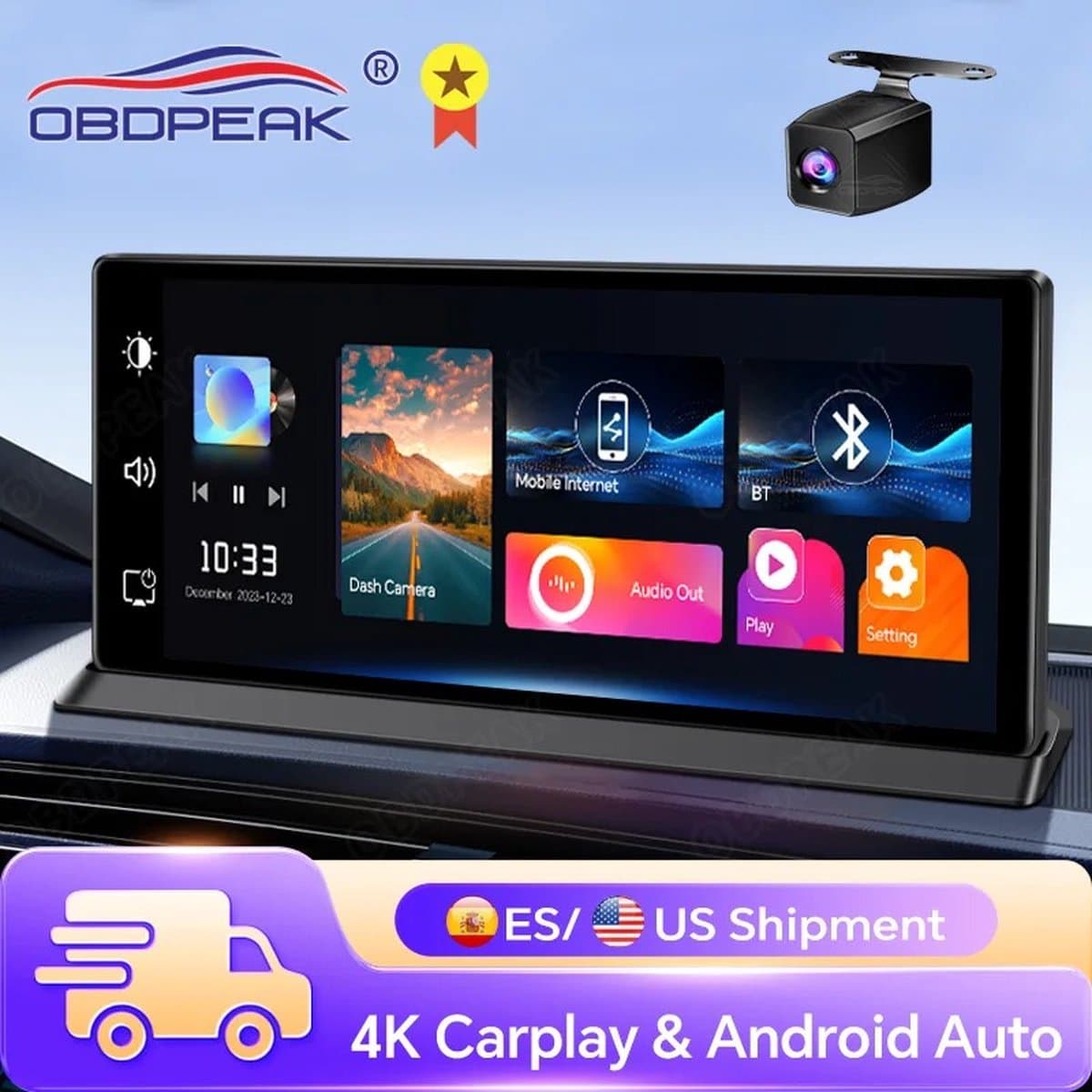 Vostara - Dashcam - Dashcam Voor Auto Voor En Achter - Dashcam Auto - Dashcam Voor Auto Full HD GPS - Carplay - Dashcam Full HD - Dashcam Voor Auto Voor - Android — afbeelding 1