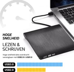Externe DVD & CD Speler - Externe DVD Speler voor Laptop - Externe DVD Speler Geschikt Voor Windows, Linux & Mac - USB 3.0 - NIEUWSTE VERSIE DVD Speler — thumbnail 2