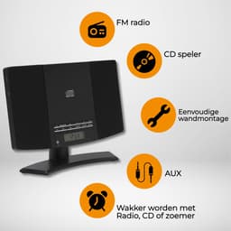 Denver Radio CD Speler - Wandmontage - FM Radio - Wekkerradio - 20 voorkeuzezenders - AUX - MC5220B — thumbnail 2