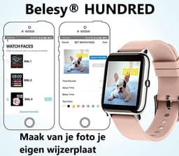 Belesy® HUNDRED - Smartwatch Dames - Smartwatch Heren - Horloge - 1.3 inch - Kleurenscherm - Full Touch - Stappenteller - Multi Sport - 100+ Watchfaces - Siliconen - Panterprint - Moederdag — thumbnail 4