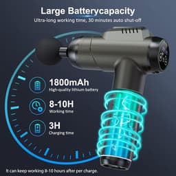 Massage Pistool Diepe Weefselmassager 99 Snelheden Krachtige Percussiemassager Met LCD-Touchscreen - Handmassageapparaat Met 6 Massagekoppen Voor Spierpijnverlichting En Ontspanning - Grijs — thumbnail 3