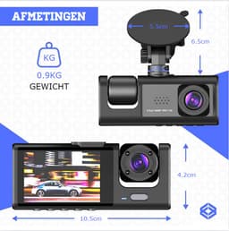 Dashcam Voor Auto Voor En Achter - Dual Dashcam Met Drie Camera’s - Auto Camera Dashcam 24-uurs Parkeerbewaking — thumbnail 2
