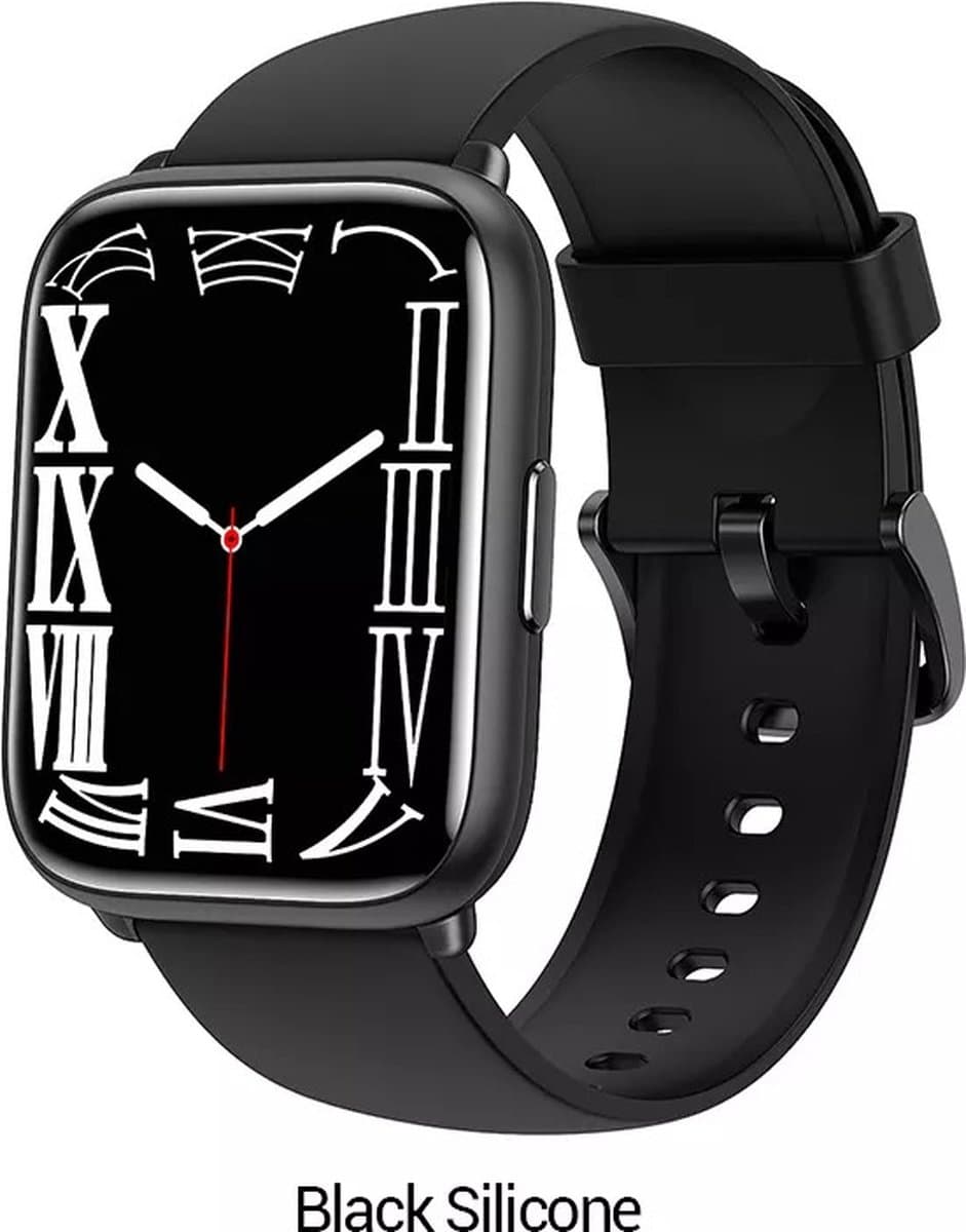 Belesy® LAOS – Smartwatch Dames – Smartwatch Heren – Horloge – 1.78 inch Touchscreen Kleurenscherm – Stappenteller – Hartslag – Zuurstofgehalte – 100+ Sporten – Calorieën – Bluetooth 5.1 – Zwart Siliconen - Moederdag — afbeelding 1