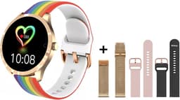 Belesy® BQSiRgRb PLUS - Smartwatch Dames – Smartwatch Heren - Horloge - 1.28 inch - Kleurenscherm - Stappenteller - Bloeddruk - Hartslag - 75+ Wijzerplaten – Sporten – Rose Goud - Milanees staal - Siliconen – Regenboog – Roze - Zwart - Kerstcadeau — thumbnail 1