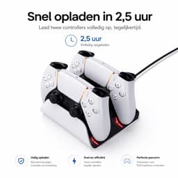 Sounix Oplaadstation geschikt voor PS5 / PS5 Slim / PS5 PRO / DualSense Controller - PS5 accessoires - Dual Oplader - Charging Dock - Wit — thumbnail 3