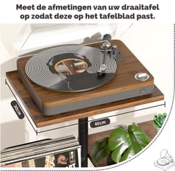SNJY® Platenspeler Meubel - Platenspeler Kast - LP Houder - Platenhouder - 42L x 71B x 79H cm - Bruin/Zwart — thumbnail 5