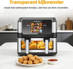 Sinaopus XXL Airfryer 9L 905A – Met Dubbele Mand – 12 Kookprogramma’s – Onafhankelijke Snelle Opwarming – Geschikt voor Gezinnen – Kijkvenster – Eenvoudig te Reinigen – Capaciteit voor 4 tot 5 Personen — thumbnail 4