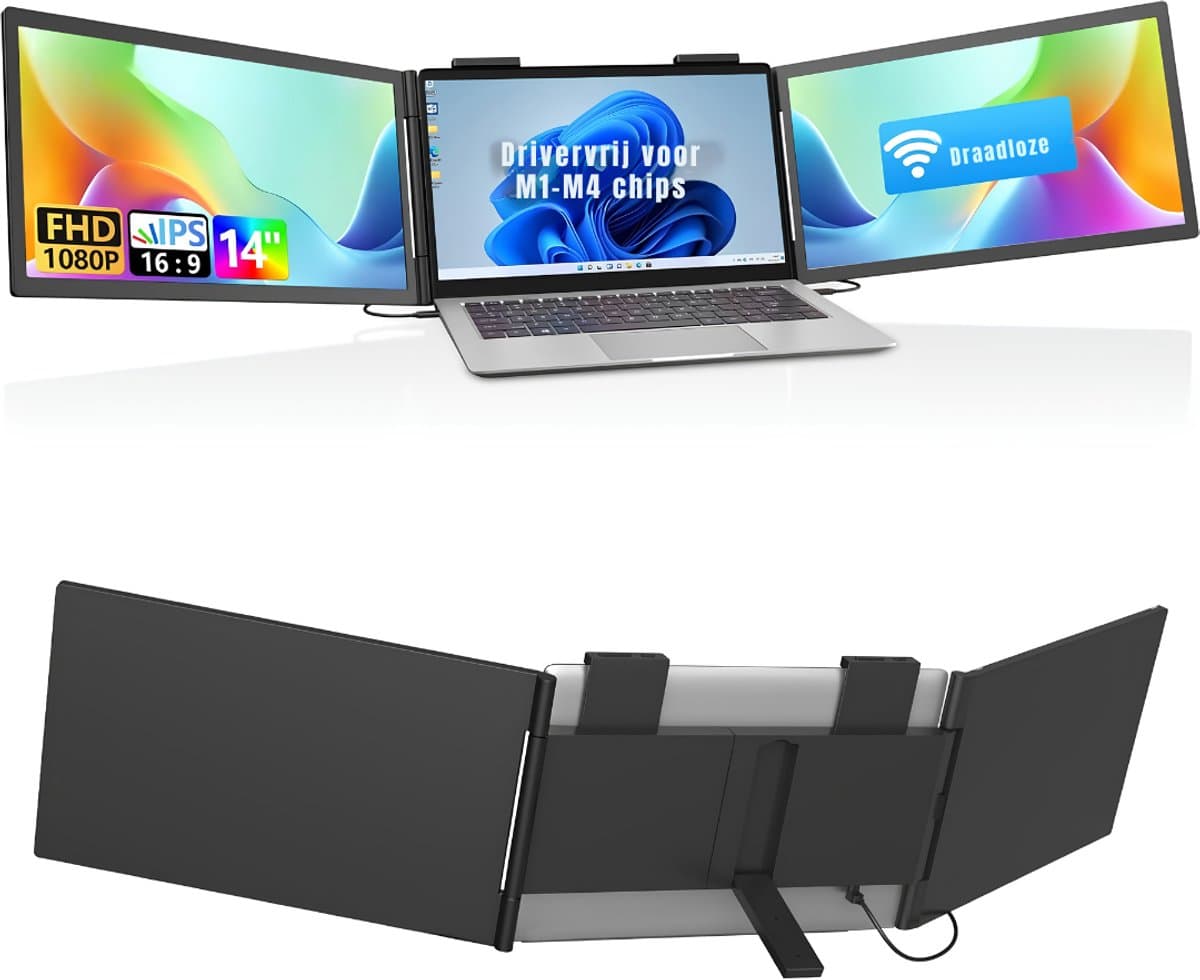 DnA® Professionele Portable Monitor - USB-C - 14 Inch - Double Draagbare Monitor - Portable Monitor Voor Laptop - Zwart - 1cm x 34cm x 21cm — afbeelding 1