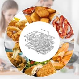 Dailygoods- Air Fryer Rack 3-laags - Roestvrij Staal - Stapelbaar - Magnetron/Oven Veilig - Geschikt voor Bakken - Verbeterde Luchtcirculatie - Kookrek — thumbnail 4