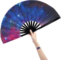 Opvouwbare Handventilator - Handwaaier Dansventilator - Koelte Blijven - Bamboe Frame Nylon Doek - 34 cm Gesloten - Roze Golf — thumbnail 1